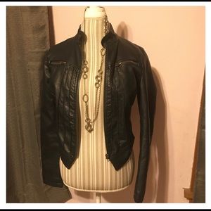 Navy Blue Faux Leather fitted jacket